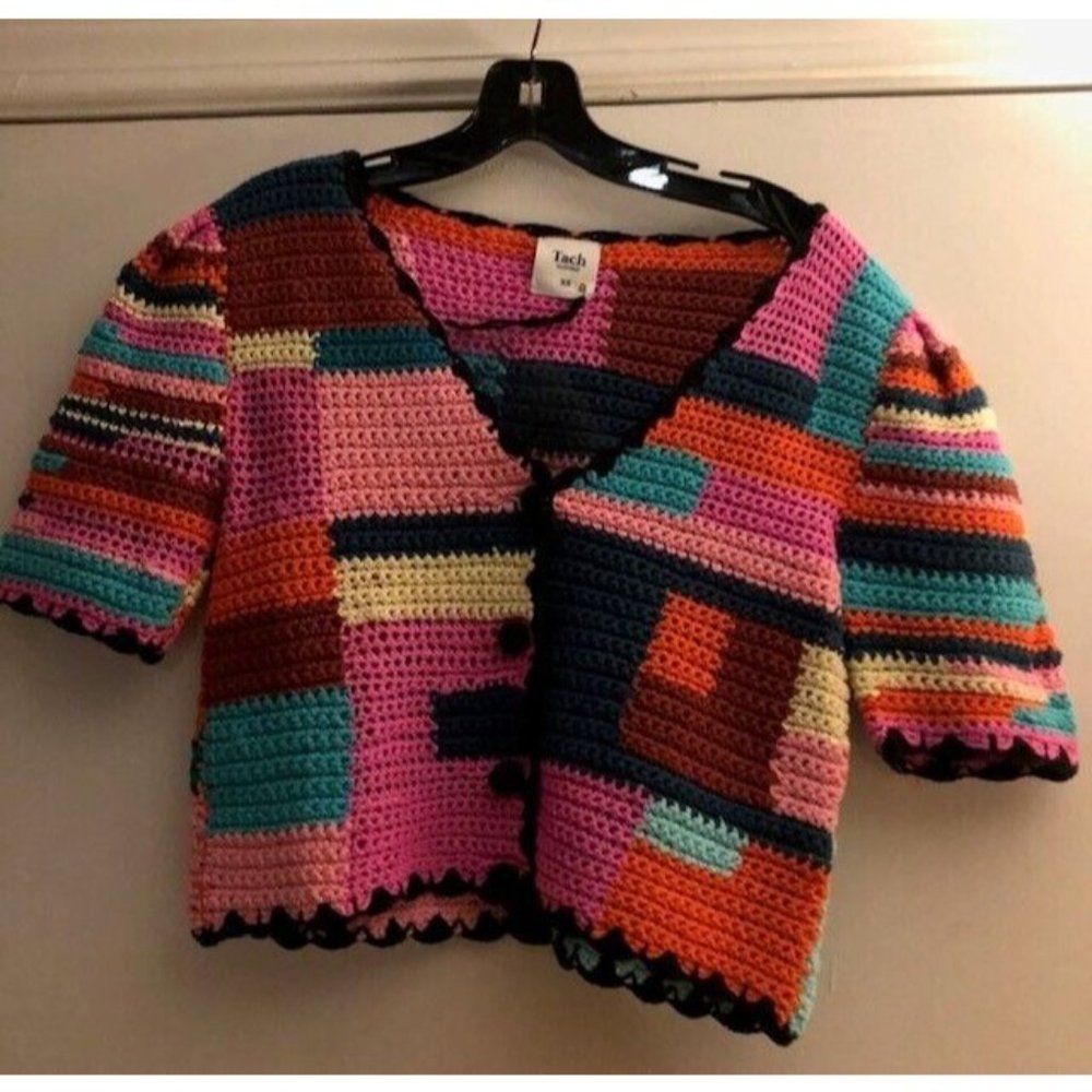 NWT $315 TACH TINI CROCHET MULTI COLORBLOCK STRIPE HAND KNIT CARDIAN  SIZE XS - Picture 15 of 16